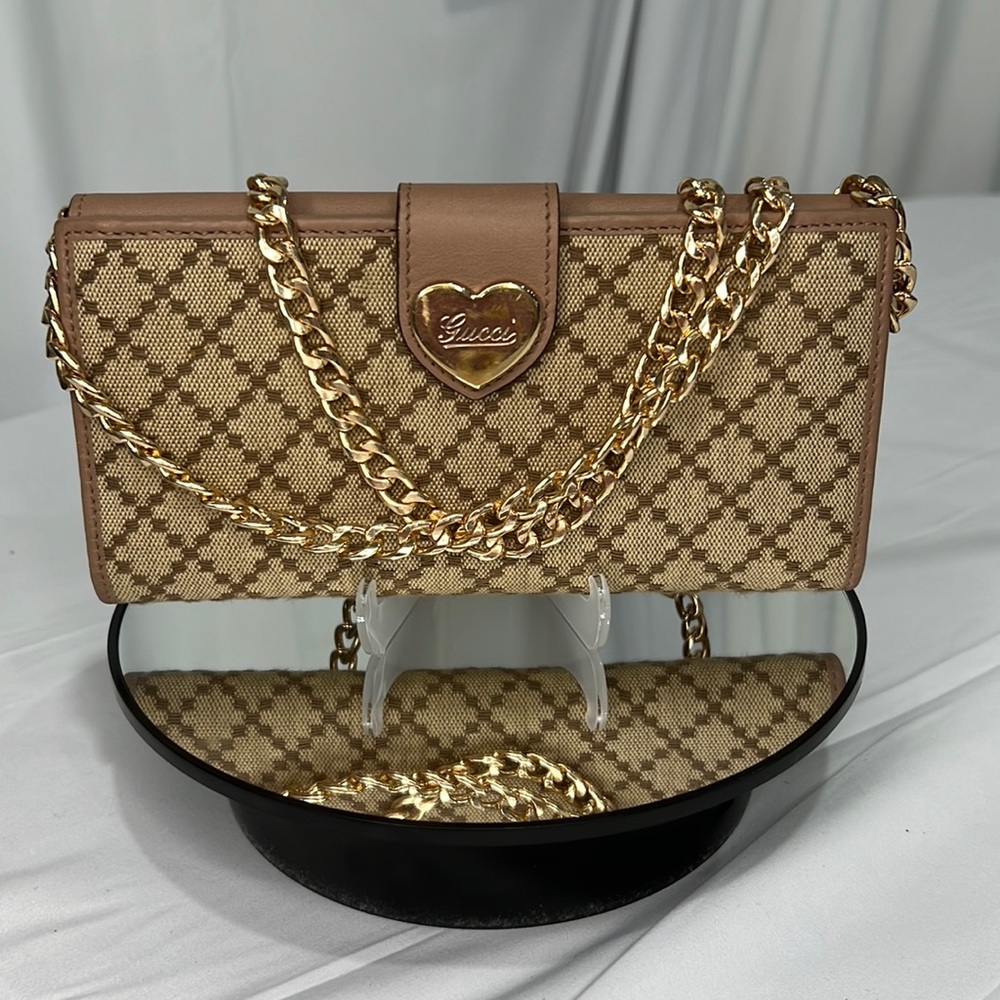 Beige/Tan Gucci Heart Diamante Wallet on Chain (WOC)